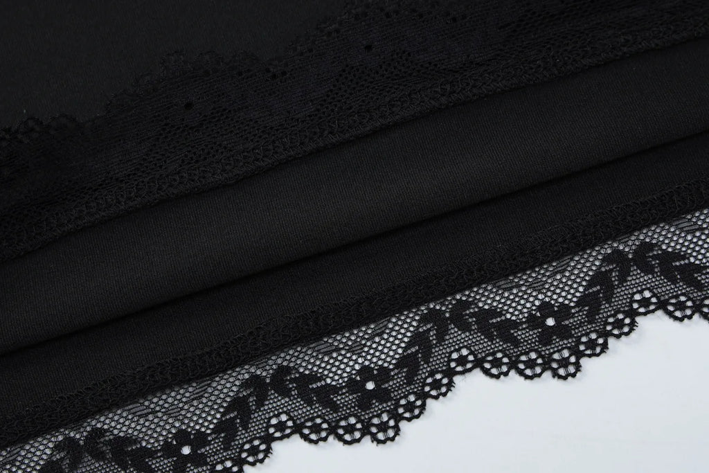 FDYOUI Lace Patchwork Long Sleeve T-shirts Streetwear Y2K Woman Clothes Casual Fashion Square Collar Slim Pink Tee Shirt Tops