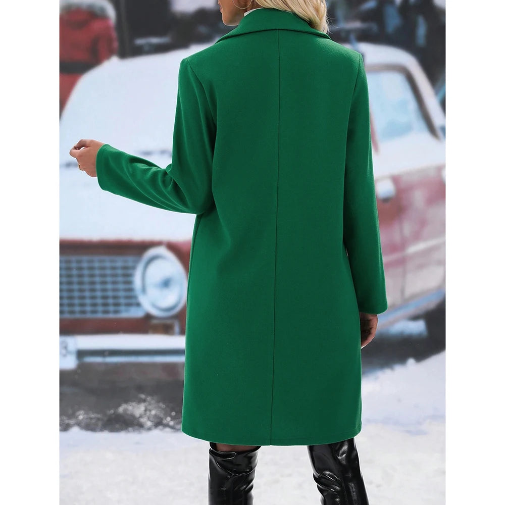Women's Coats Winter Elegant French Solid Color Long Sleeve Lapel Single Breasted High Street Coats
