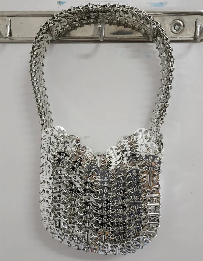 Women's Bag 2025 Trend luxury Designer Handbag Metal Chain Tote Bag Hollow Evening Bag Clutch Female Travel Holiday Shoulder Bag