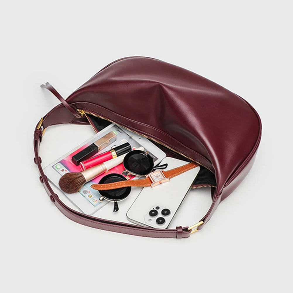 Women PU Shoulder Bag Vegan Leather Shoulder Purse Solid Color Stylish Dumpling Tote Zipper Closure Chic Hobo Bag Top Handle Bag