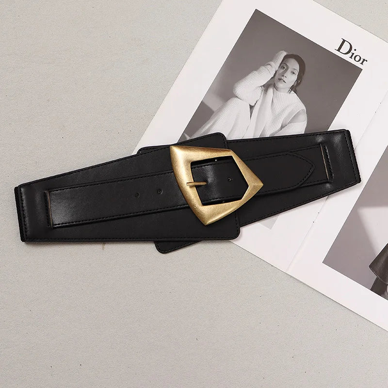 2025 New Fashion PU Elastic force Leather Women Wide Corset Belt Luxury Design Metal Buckle Waist Belt Dress Belt Accessories