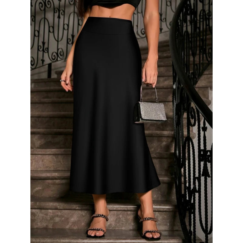 Female Skirt Elegant Senior Retro Comfortable Solid Colour Knitted Long Skirt Daily Party Temperament Skirt