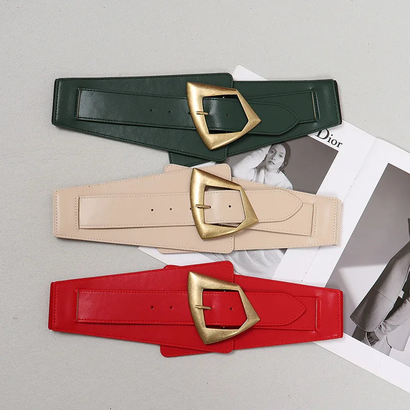 2025 New Fashion PU Elastic force Leather Women Wide Corset Belt Luxury Design Metal Buckle Waist Belt Dress Belt Accessories
