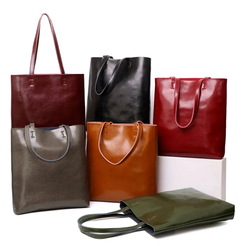 2024 Office Hand Shoulder Bags For Women Tote Cow Leather Bag Ladies Genuine Leather Handbags Big Women Bag Large Vintage Female