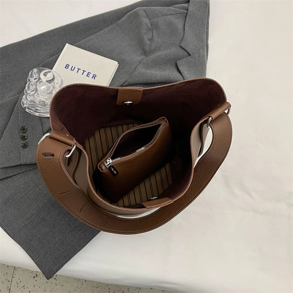 2Pcs/Set Classic Bucket Bag PU Leather Women's Handbag Designer Bag Luxury Grocery Bag Female Shoulder MessengerBag Purse Bolsas