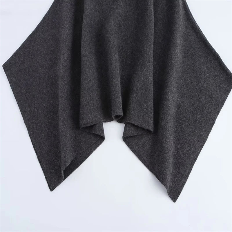 Women's Shawl Wrap Poncho Cape Cardigan Shawls for Fall Winter Spring Loose Stand Collar Asymmetric Knitted Cape Jacket