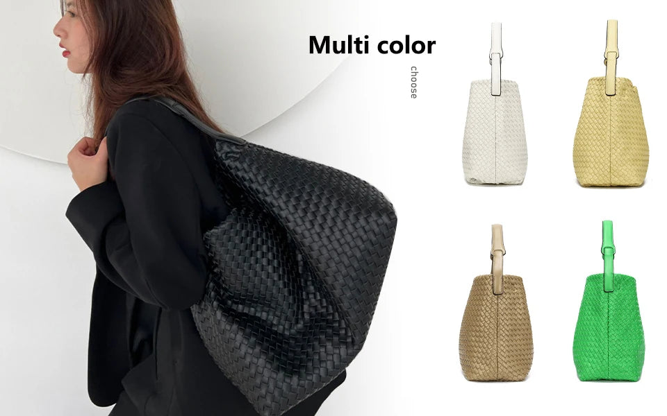 Woven Tote Bag for Women Shoulder Bag Vegan Leather Tote Bag Summer Beach Retro Purse and Handbag with Adjustable Strap