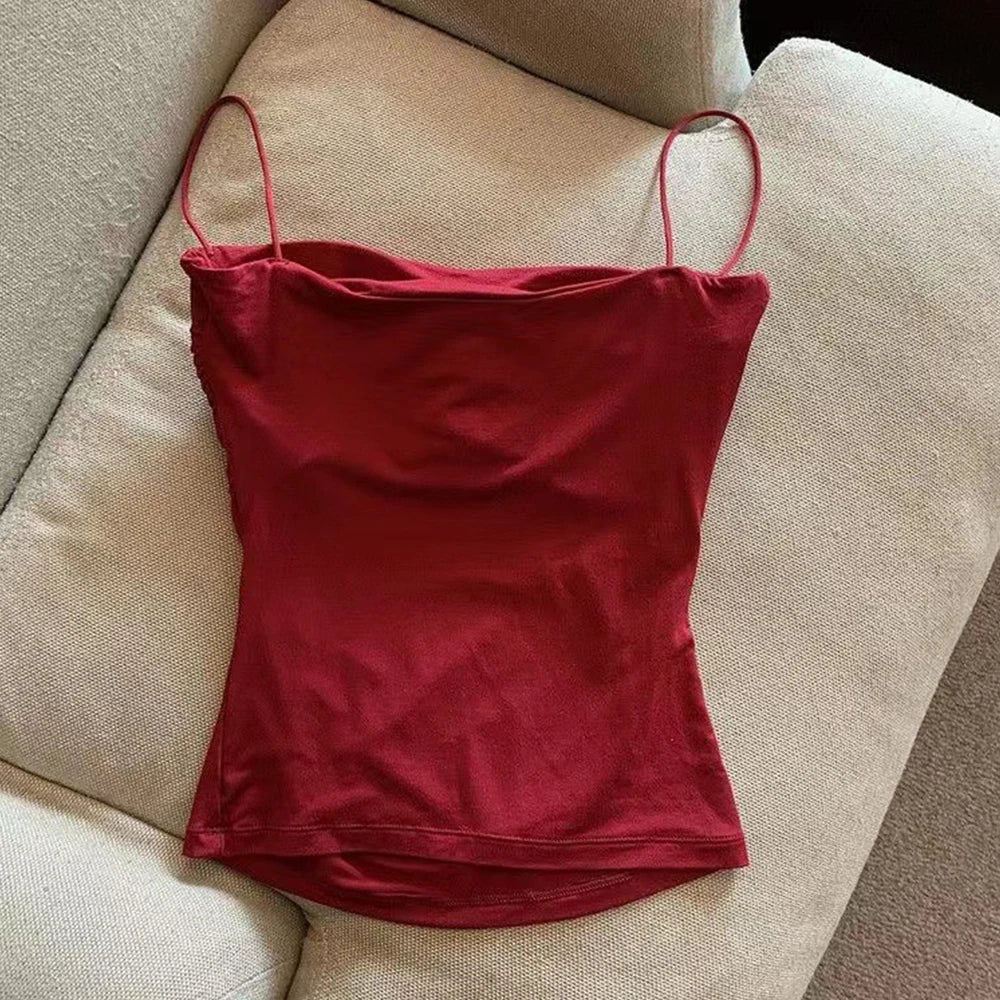 Sleeveless Tees Tank Tops For Women Camisole Vest Cropped Top Slim Fit Solid Color Spaghetti Strap Built In Bra Women Clothes