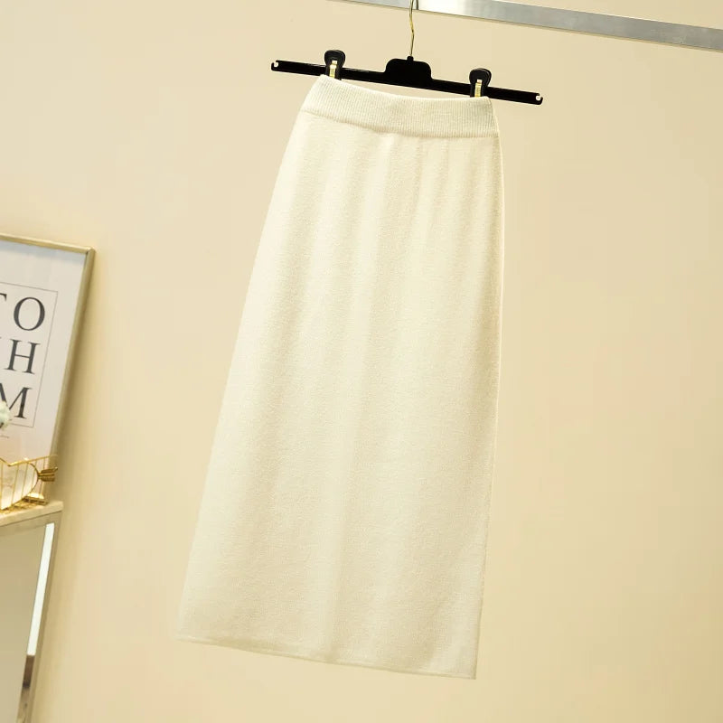 2025 Black Knitting Skirt Woman High Waist Elegant Long Skirts For Women Fashion Autumn Winter Skirt Office Women's Skirts