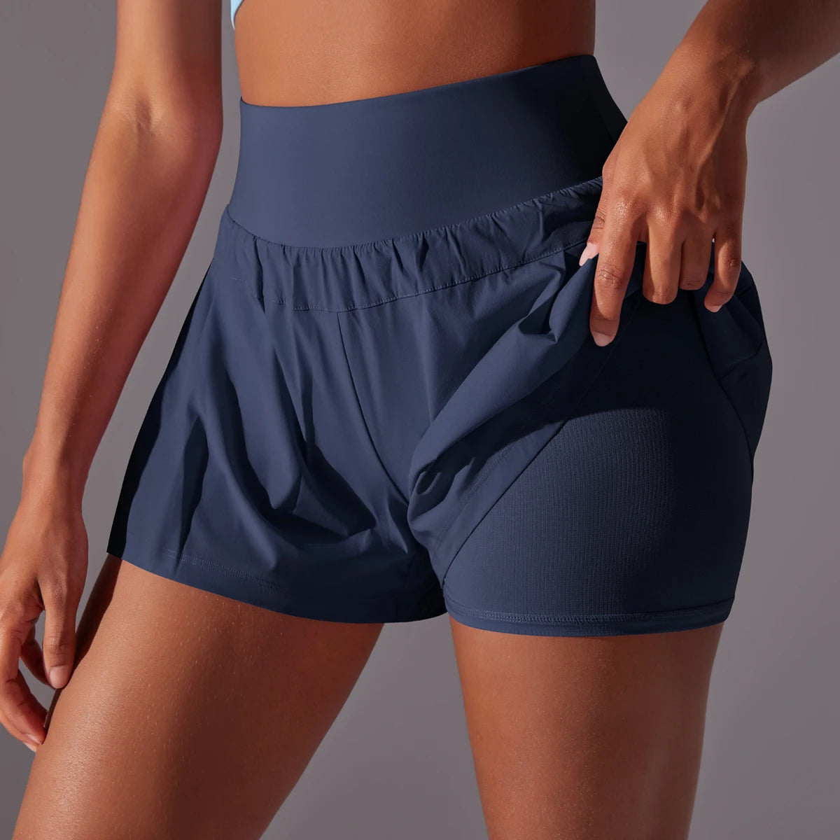 Women Gym Running Shorts Double Deck Quick Dry Gym Sport Shorts Fitness Jogging Workout Shorts With Pocket Sports Tight Short