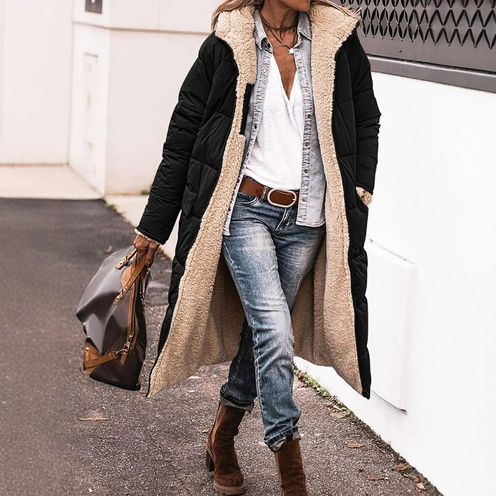 Women's Coats 2025 Winter Fashion Solid Long Sleeve Clothing Woman Hooded Fleece Lined Side Pockets Daily Coats Plus Size