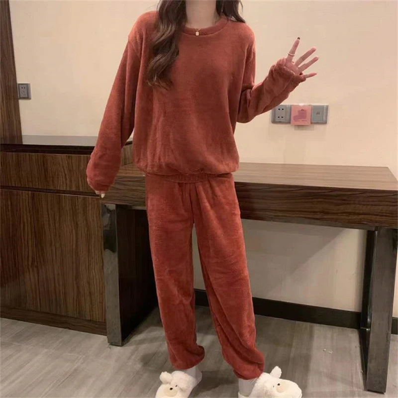 ITOOLIN Women Cashmere Pajama Sets Autumn Winter Woolen Pullovers And Pants 2 pieces Sets For Women Underwear Thermal Sets 2023