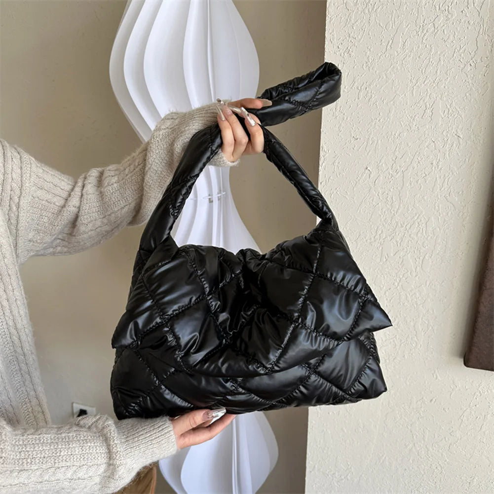 Puffer Tote Bag for Women Shoulder with Adjustable Strap Handbag Underarm Bag Purse Quilted Big Puffy Large Capacity Tote Bag