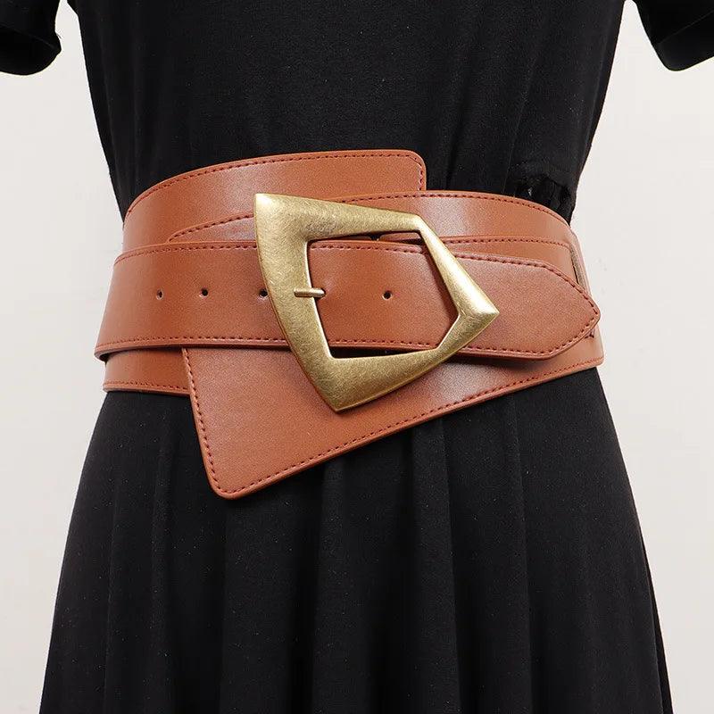 2025 New Fashion PU Elastic force Leather Women Wide Corset Belt Luxury Design Metal Buckle Waist Belt Dress Belt Accessories