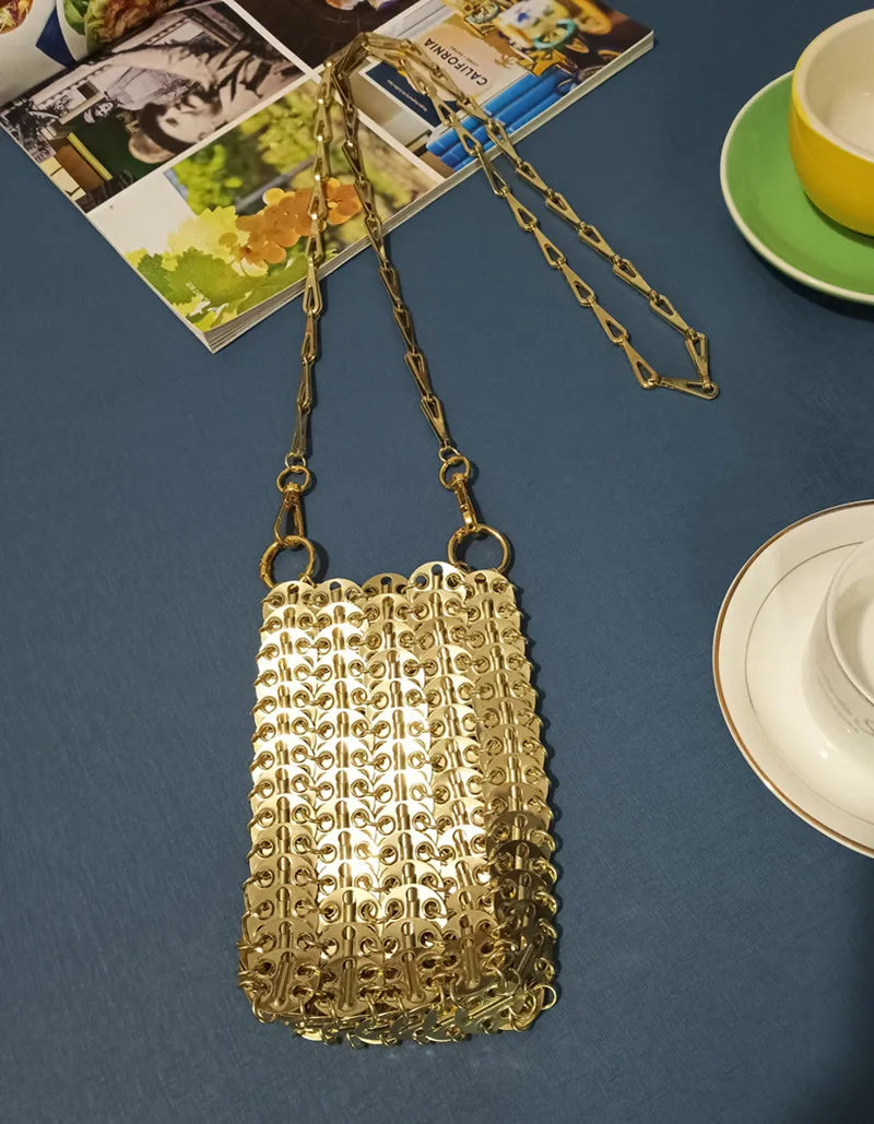 Women's Bag 2025 Trend luxury Designer Handbag Metal Chain Tote Bag Hollow Evening Bag Clutch Female Travel Holiday Shoulder Bag