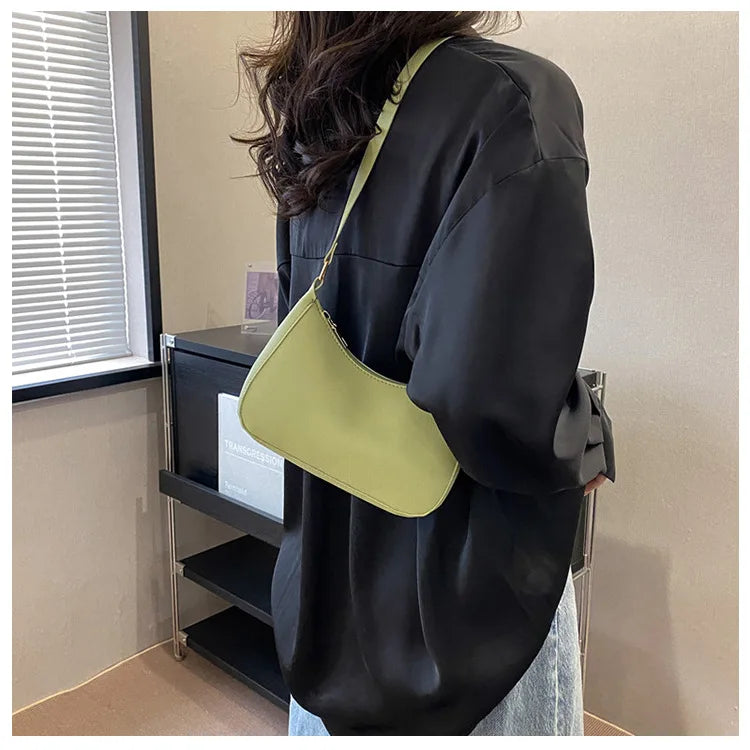 Women's Handbags Retro Solid Color PU Leather Shoulder Underarm Bag Fashion Casual Hobos Purses and Handbag Ladies Hand Bags