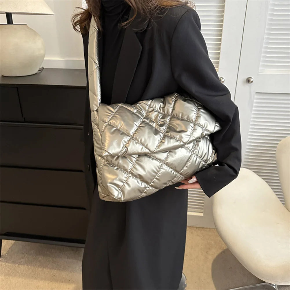 Puffer Tote Bag for Women Shoulder with Adjustable Strap Handbag Underarm Bag Purse Quilted Big Puffy Large Capacity Tote Bag