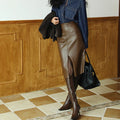 Real Leather Bodycon Skirts Women Spring High Waist Slim Midi-length Ladies Sexy Front Split Black Brown Split Sheepskin Skirts