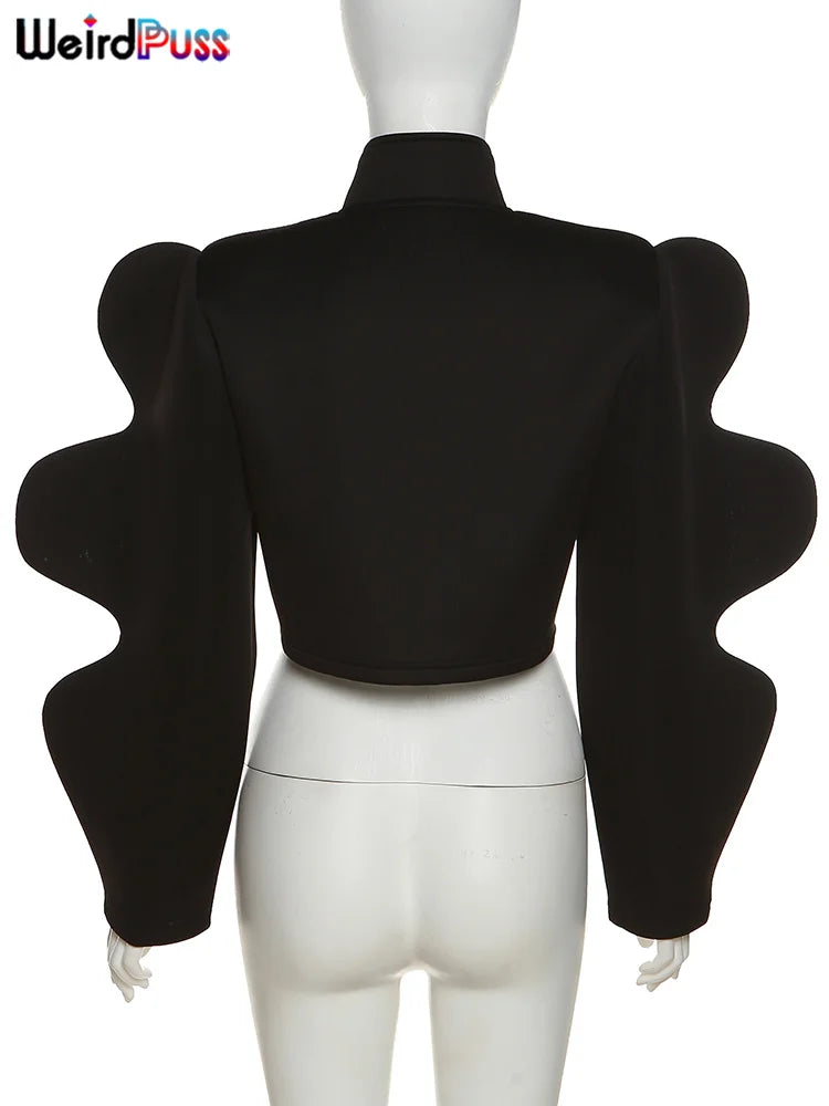 Weird Puss Special Sleeve Jacket Women Solid Single-Breasted Y2K Fashionable Autumn Warmth Wild Street Causal Short Outwear Coat