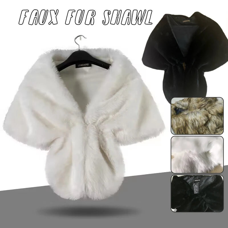 Women Bridal Shawl Wedding Cape Warm Plush Elegant Winter Faux Fur Long Shawl Stole Wrap Shrug Scarf For Evening Party Decor