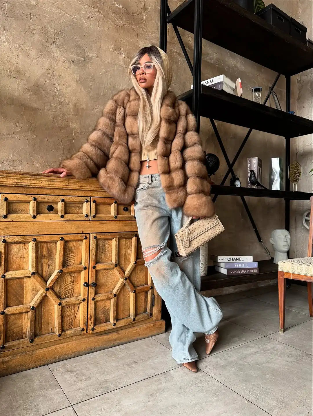 Solid Patchwork Faux Fur Coat Women Full Sleeve Lapel Loose Long Staple Plush Jacket Lady 2025 New Winter Fashion Street Outwear