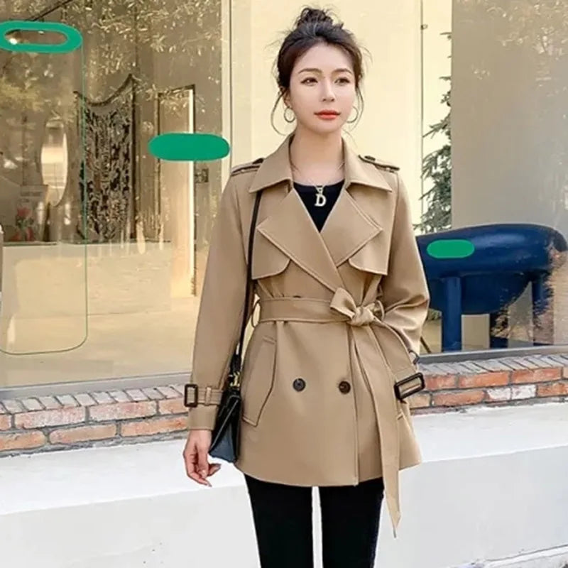 2024 Women Medium Long Styles Windbreaker Coat Autumn Female Loose Fit Lace Up Trench Jacket Korean Ladies Fashion Lined Outwear