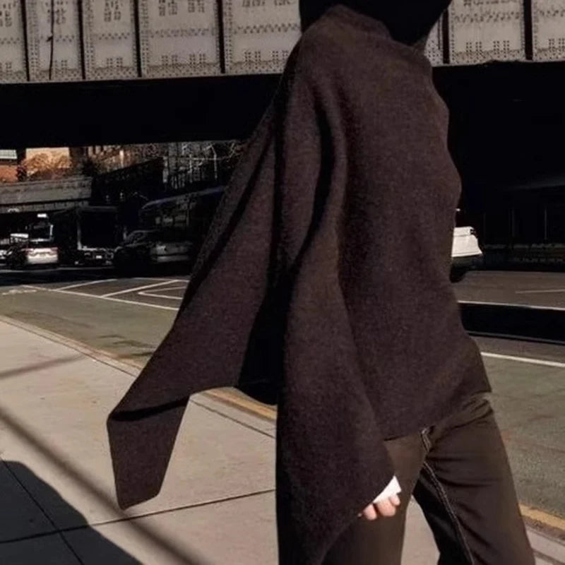 Women's Shawl Wrap Poncho Cape Cardigan Shawls for Fall Winter Spring Loose Stand Collar Asymmetric Knitted Cape Jacket