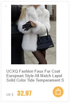 UCXQ Tide Faux Fur Coat European Style Street All Match Lapel Temperament Elegant Long Outerwear Women 2025 Autumn Winter 3C2587