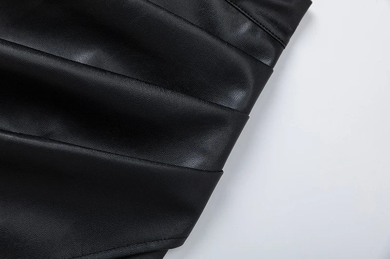2025 Spring/Summer Women's PU Split Skirt High Waist Zipper Fold Leather Skirt European and American Sexy Hip Bag Skirt