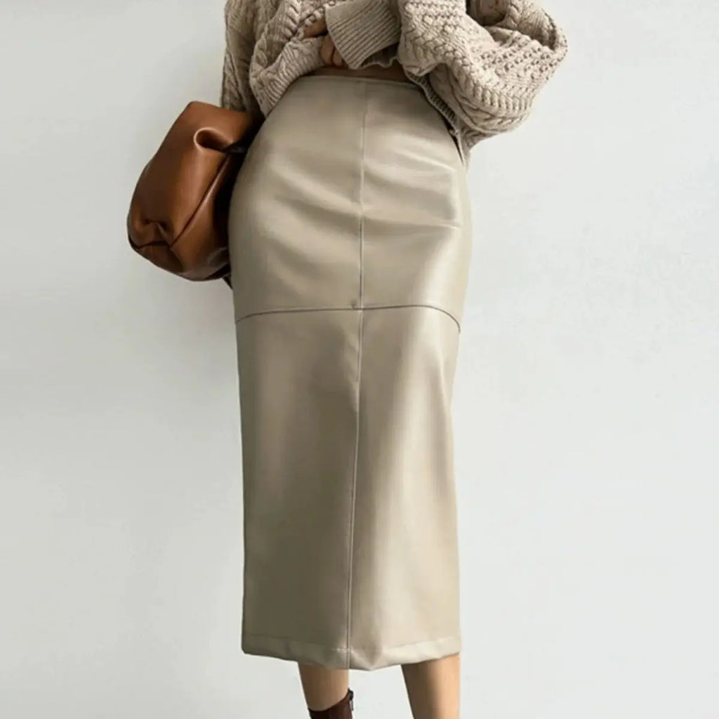 New Fashion Pu Leather Skirt Women Fashion Autumn High Waist Slim Split Wrapped Hip Pencil Skirts Elegant Office Lady Jupe