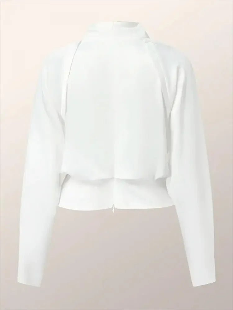 Women's Long Sleeves Solid Color Zipper V-neck Blouses Tops Urban Fashion Pleated Casual Office T-shirts