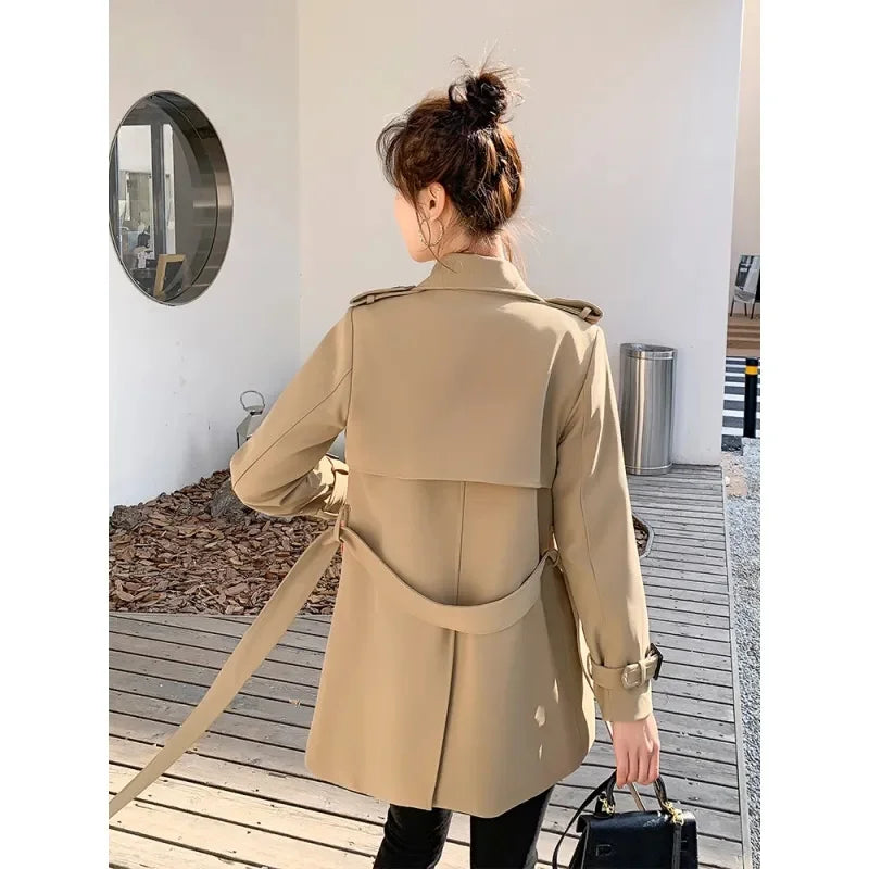 2024 Women Medium Long Styles Windbreaker Coat Autumn Female Loose Fit Lace Up Trench Jacket Korean Ladies Fashion Lined Outwear