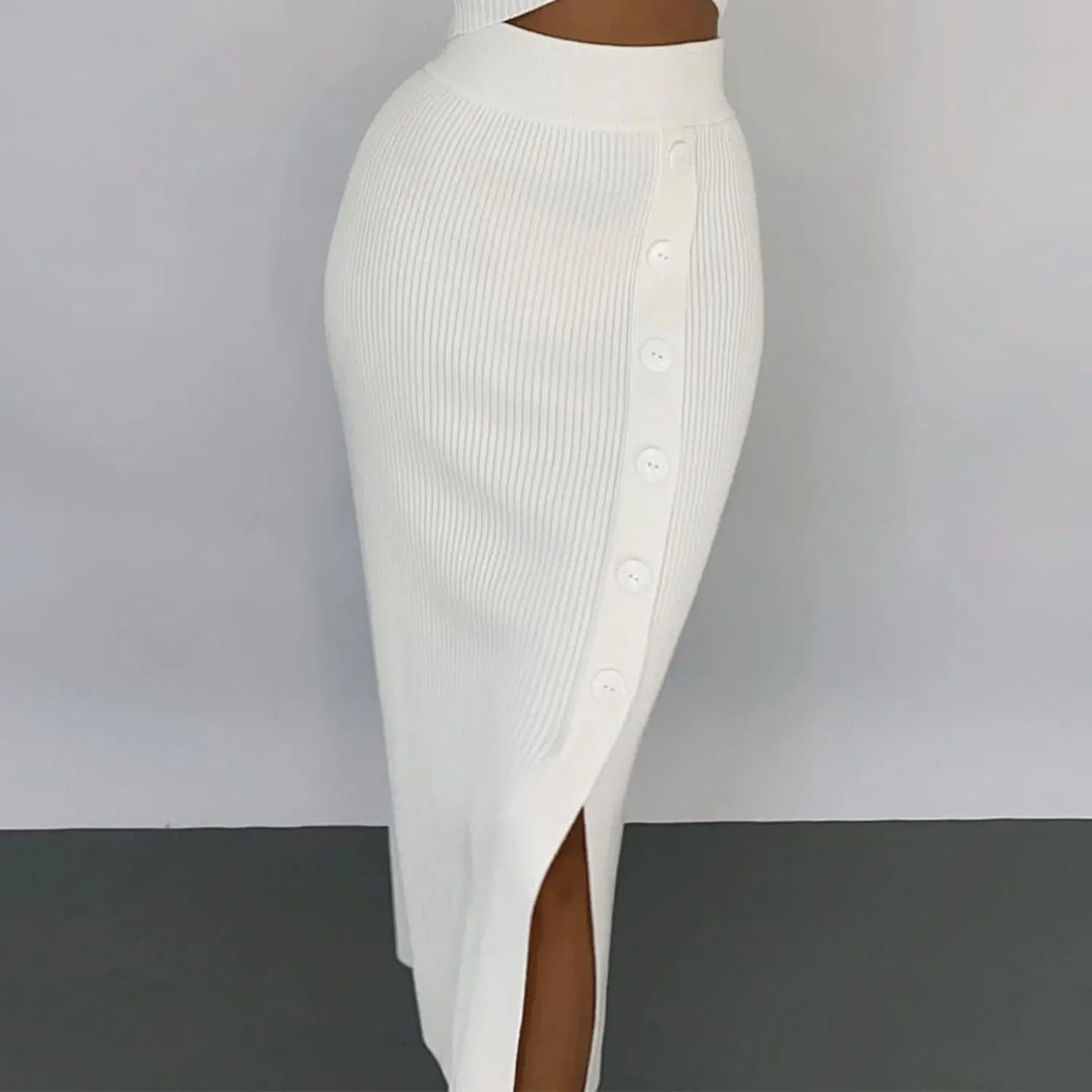 Talenza Knitted Slim Fit Slit Skirt Set 2 Piece Women's Solid Color Pullover Top Long Skirt Set Long Sleeve Women's Suit Skirt