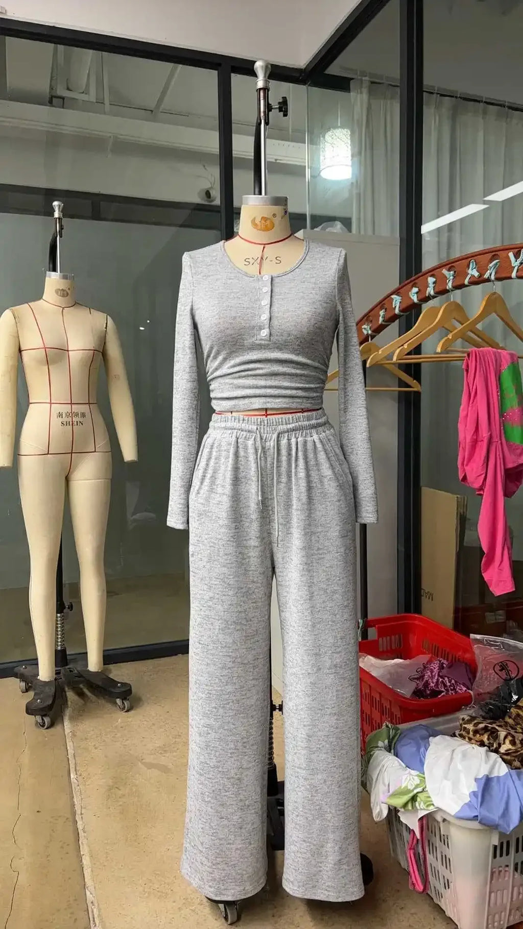 Two Piece Sets Women Pants Set Tracksuit Full Sleeve Sheath V Neck Tops Lace Up Elastic Waist Wide Leg Long Pants Casual Loose