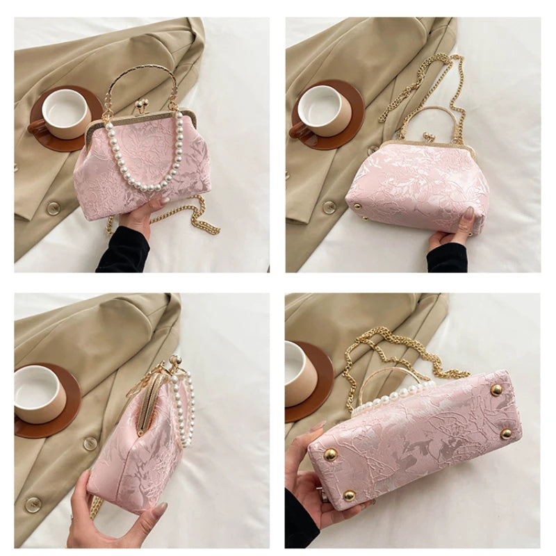 Vintage Classic Lace Bag pearl Evening Bags Wedding Shell Lock Bags Women Shoulder Crossbody Bag Chain Women's Handbags Purses