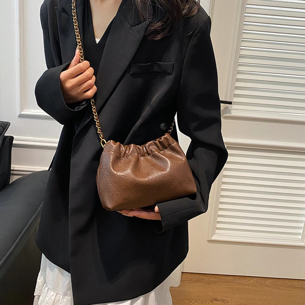 Women Crossbody Tote Bag PU Leather Pleatd Hobo Bag Versatile Messenger Bag Satchel Sling Bag Girl Stylish Purse