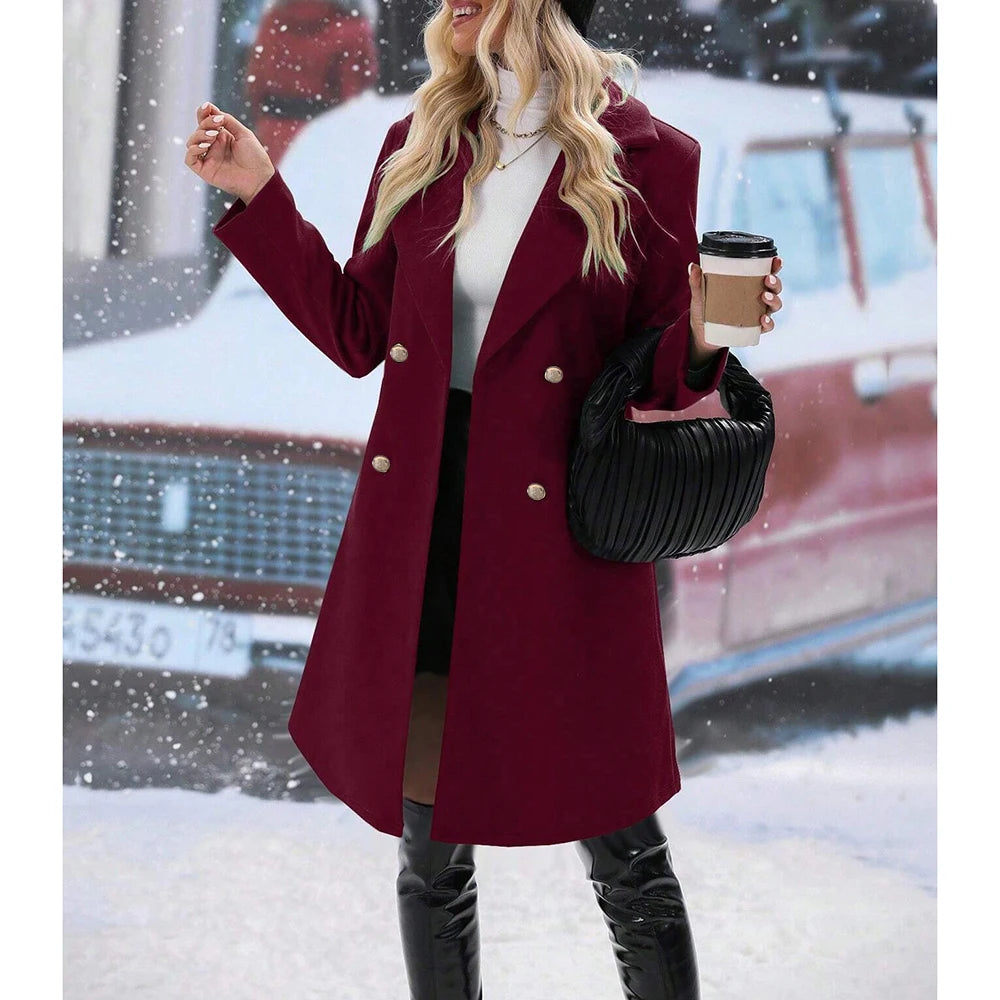 Women's Coats Winter Elegant French Solid Color Long Sleeve Lapel Single Breasted High Street Coats
