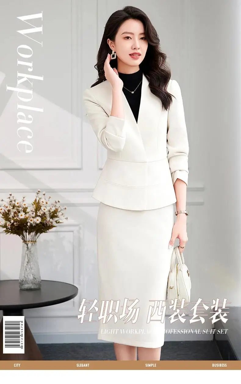 2025 New All Season Skirt Suits Women New Fashion Temperament V Neck Professional Blazer And High Waist Skirt Two Piece Set