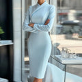 Elegant Office Lady Dress Women Fashion Long Sleeve Solid Color Bodcyon Dresses For Women Spring Autumn Party Dress