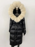 OFTBUY Winter Women Coat Real Fox Fur Collar Hooded Jacket Thick Warm Autumn Hat Detachable X-long White Duck Down Overwears