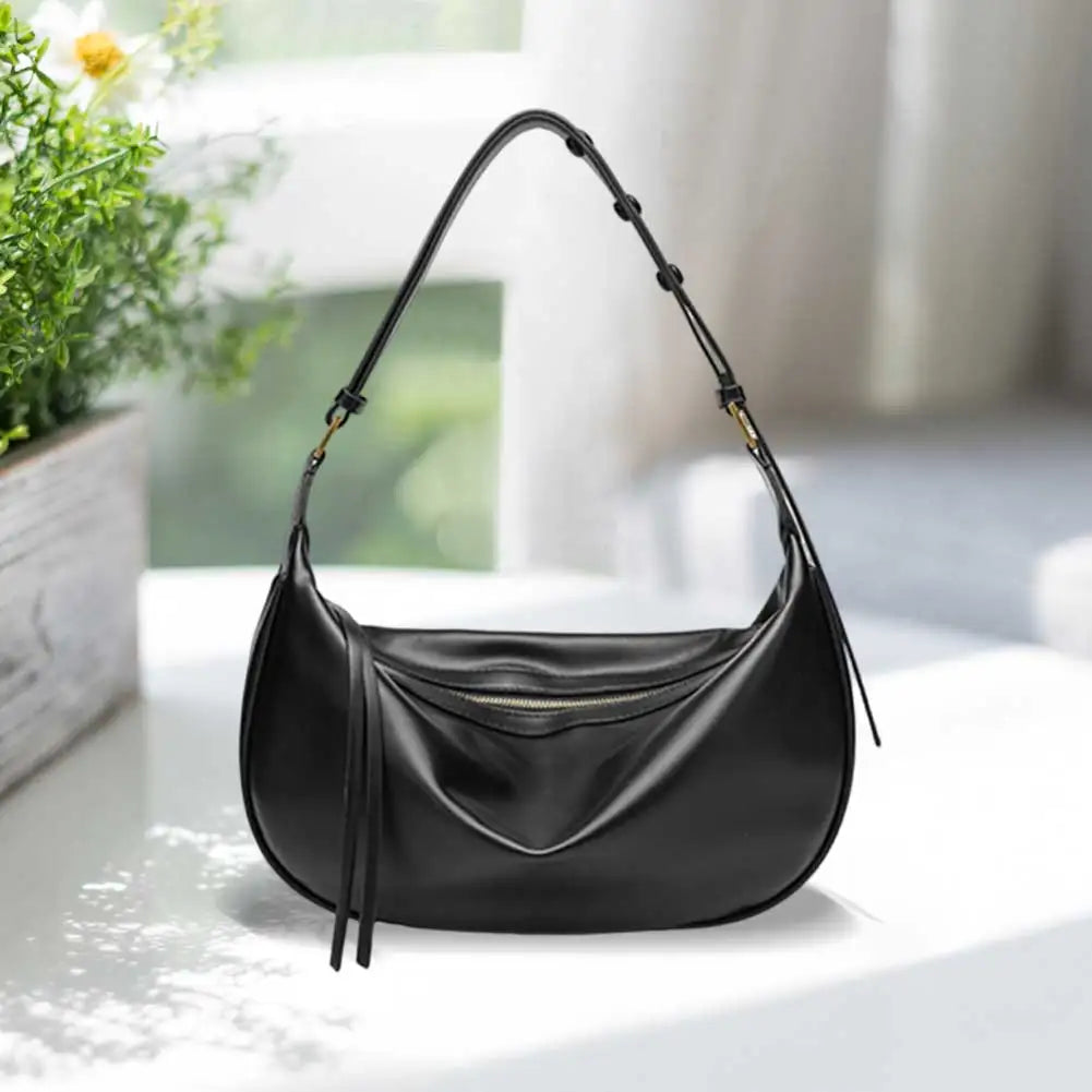 Women PU Shoulder Bag Vegan Leather Shoulder Purse Solid Color Stylish Dumpling Tote Zipper Closure Chic Hobo Bag Top Handle Bag