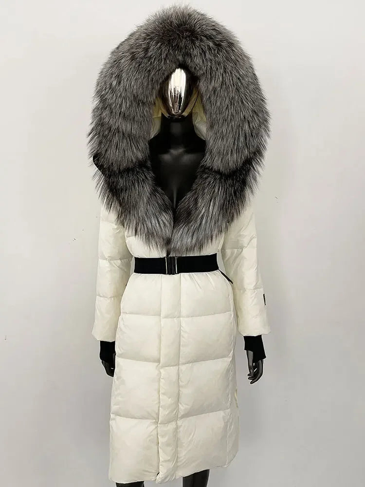 OFTBUY Winter Women Coat Real Fox Fur Collar Hooded Jacket Thick Warm Autumn Hat Detachable X-long White Duck Down Overwears