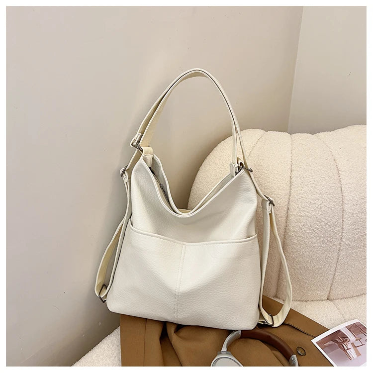 Versatile Student PU Backpack Women New Large Capacity Commute Travel Shoulder Crossbody Bags Fashion All-matched Tote Bag