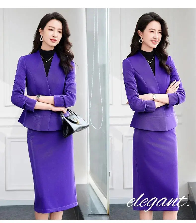 2025 New All Season Skirt Suits Women New Fashion Temperament V Neck Professional Blazer And High Waist Skirt Two Piece Set