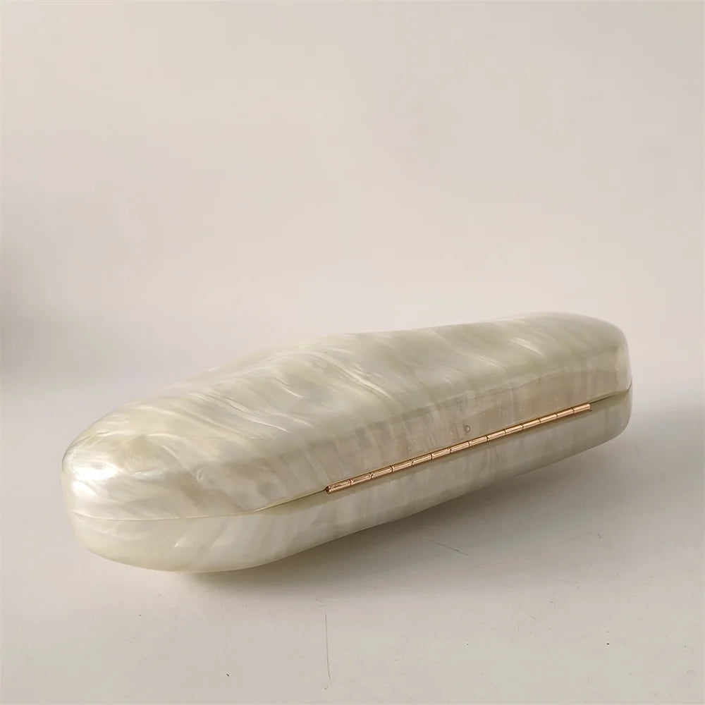 Luxury Elegant Evening Bags Beige Ivory Handmade Shell Purse European American Fashion Shoulder Bags Box Acrylic Lady  Handbags