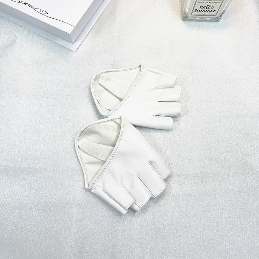Faux Leather Gloves Fashion Woman Lady Half Palm Gloves Pu Leather Fingerless Dance Stage Performance Personality Gloves