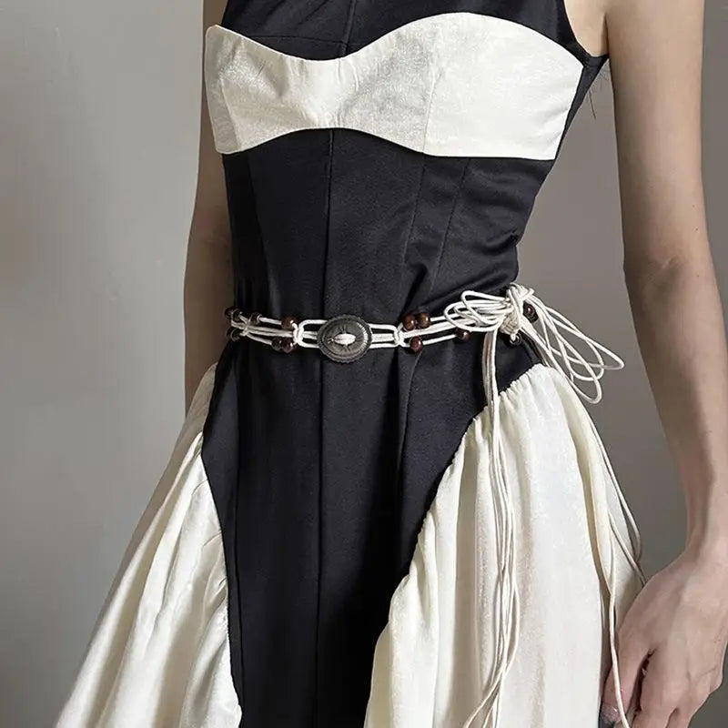 Belts For Women Knot Waistband Summer Boho Shell Bead Dress Jeans Belt Female Beach Accessory Beige Wax Cord