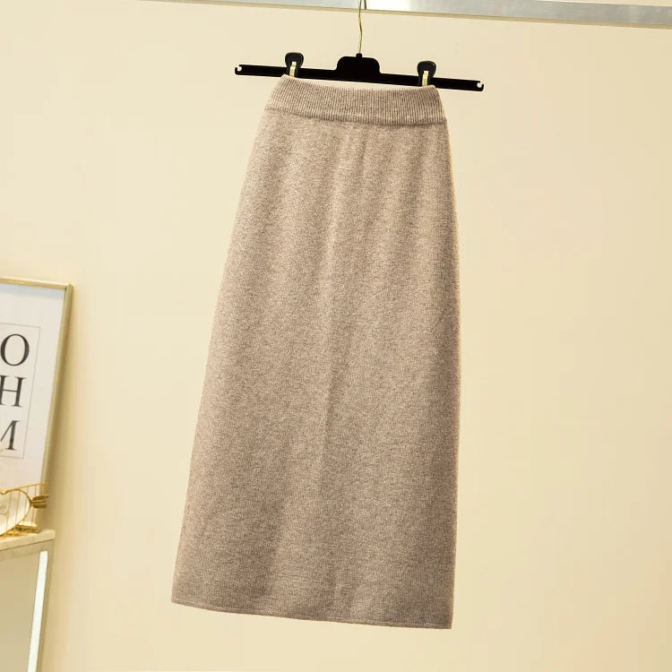 2025 Black Knitting Skirt Woman High Waist Elegant Long Skirts For Women Fashion Autumn Winter Skirt Office Women's Skirts