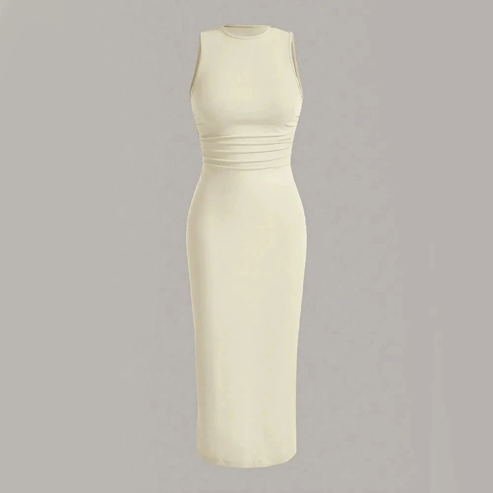 Women's Evening Dresses 2025 Winter Autumn Essential Wrap Style Sleeveless Crew Neck Midi Dress for Understated Luxury