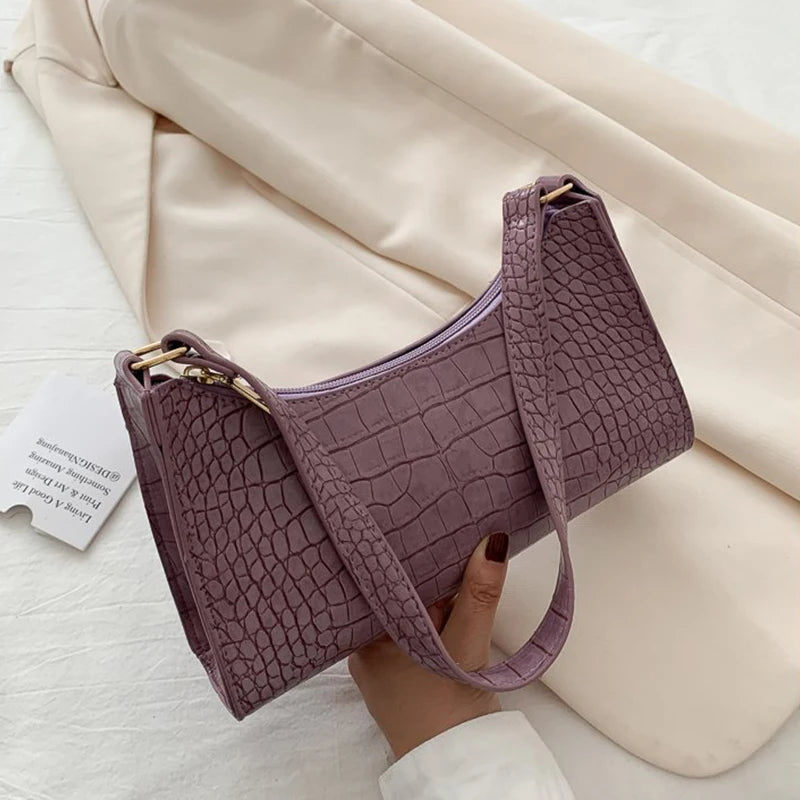 Retro Crocodile Pattern Shoulder Bag For Women PU Leather Armpit Bag France Clutch Bag Casual Female Clutch Handbags Purse Tote